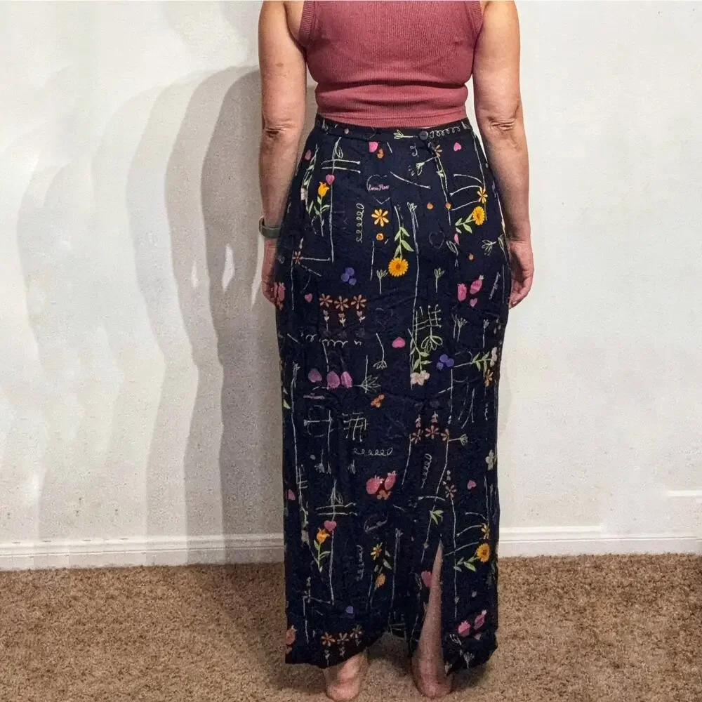 Stonebridge Navy Floral Vintage Maxi Skirt Sz M